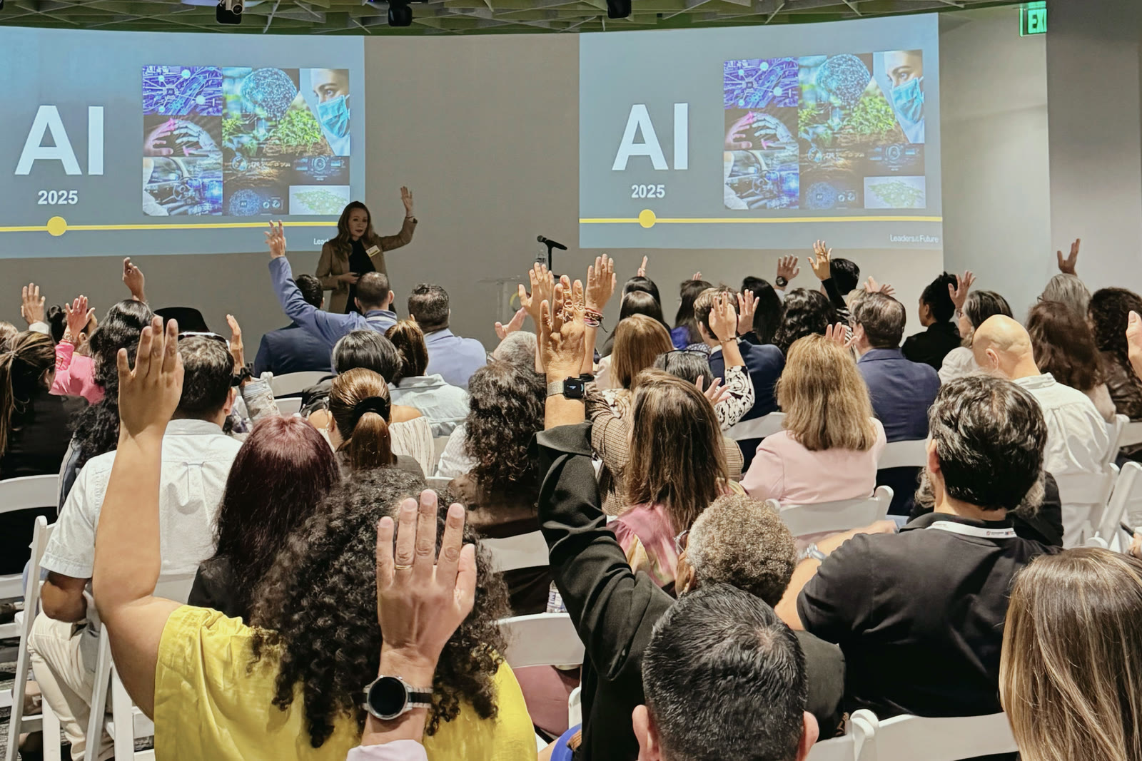 Tarja Stephens teaching an executive session on leading through the AI economy.